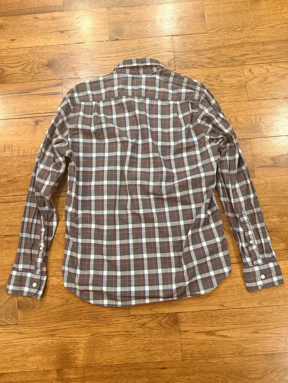 J Crew Men's Gray Plaid Button-Down Shirt with Red